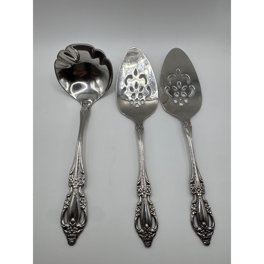 Oneida Raphael Stainless Steel Serving Set 3pc Ladle Pierced Dessert Servers